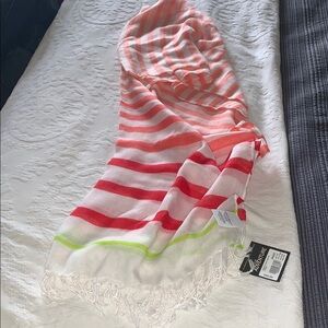 BNWT Striped Pink, White, Green, Red Scarf with Fringe by Eddie Bauer